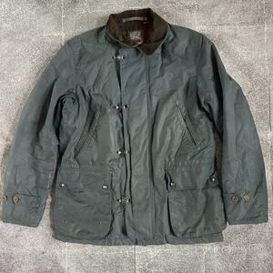 Men's J Crew Navy Blue Waxed Cotton Oilcloth Quilt Lined Woodland Jacket Sz M